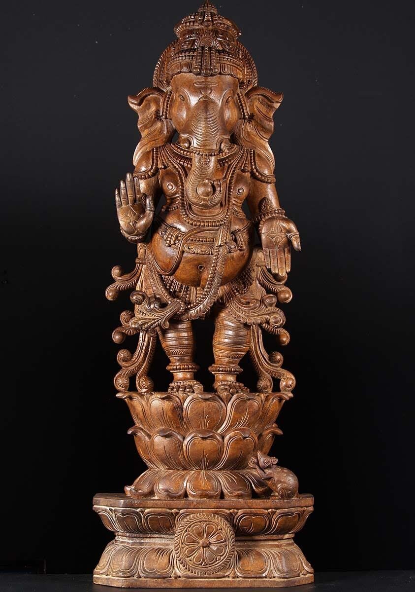 Handcarved wooden Ganesha with umbrella canopy