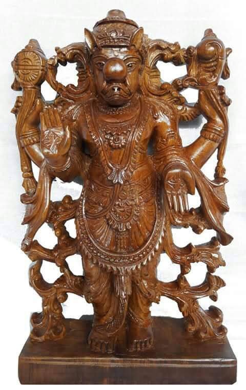 Handcarved wooden Vishnu sculpture