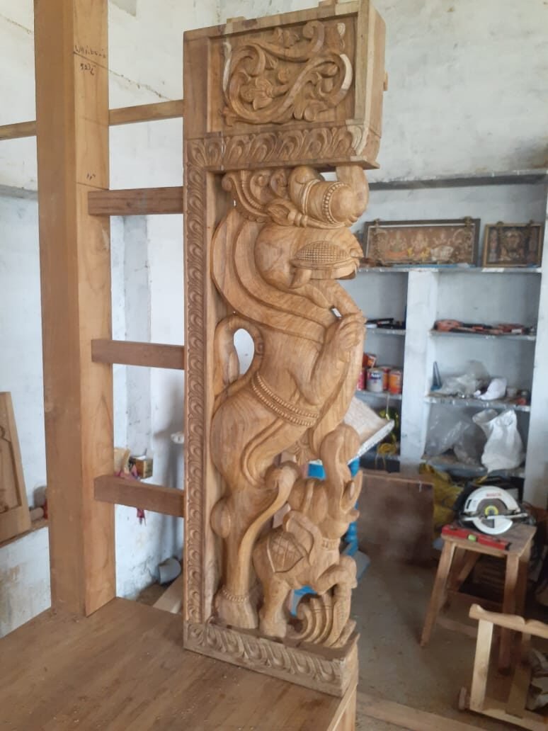 Large architectural wood carving in progress