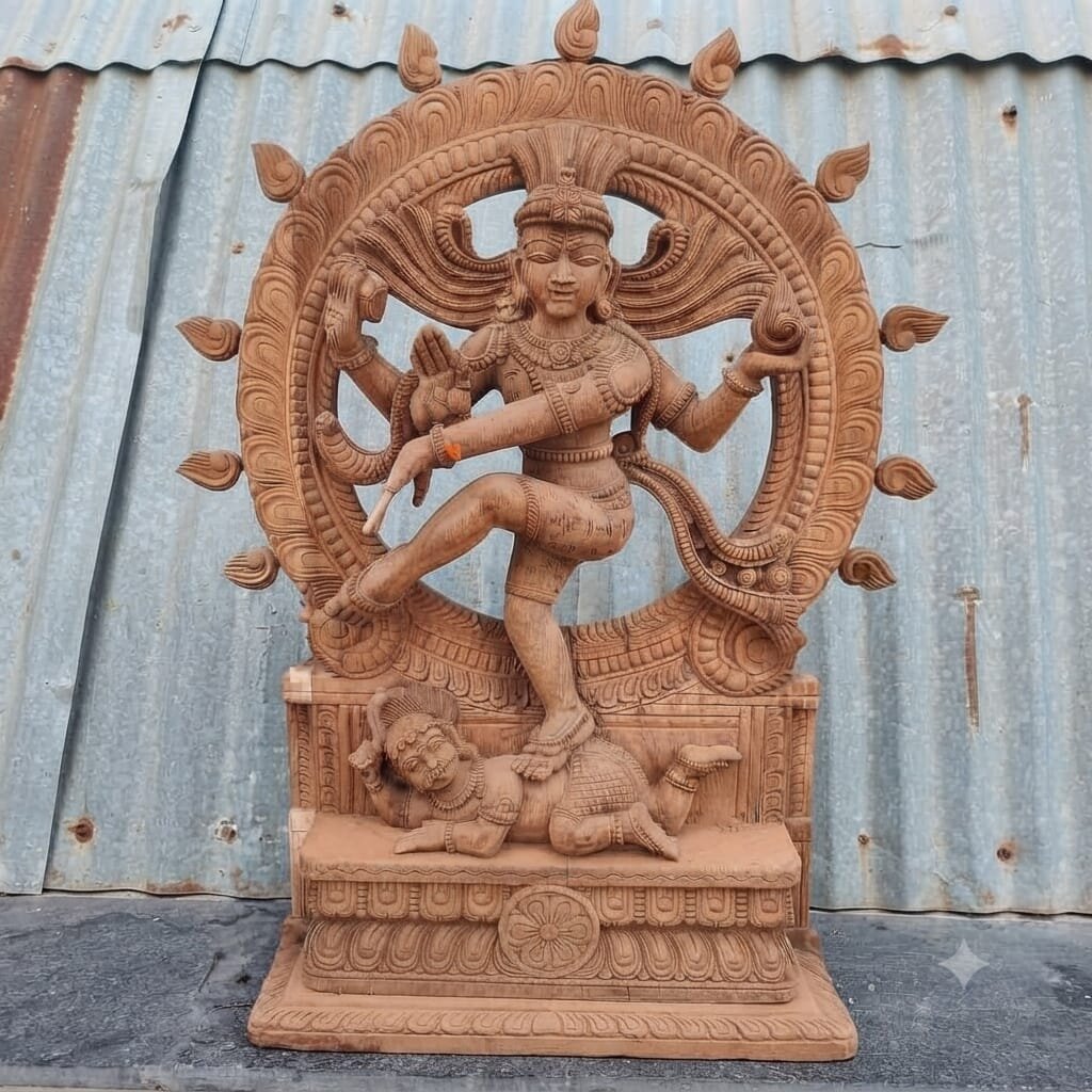 Handcarved wooden Nataraja sculpture